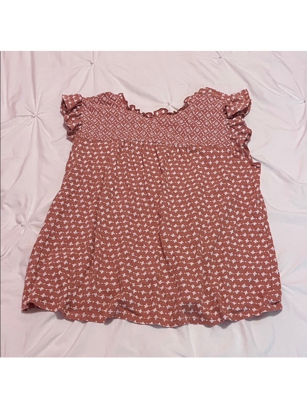 LOFT Outlet Petite Rust Printed Ruffle Neck Top